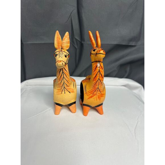 Set of 2 Colorful Hand Painted Wood Lama Napkin Rings - Picture 2 of 4